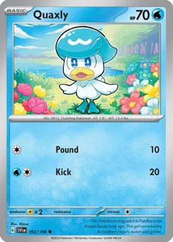 Quaxly Pokemon card from Scarlet & Violet, card number 52