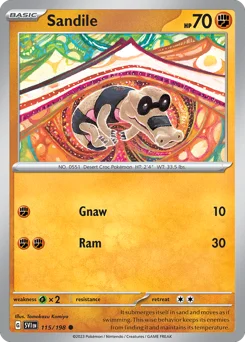 Sandile Pokemon card from Scarlet & Violet, card number 115