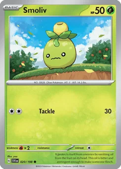 Smoliv Pokemon card from Scarlet & Violet, card number 20