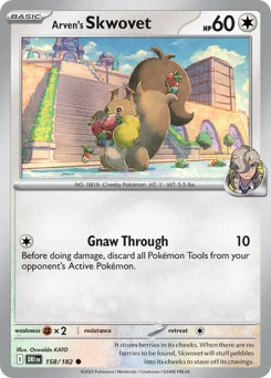 Arven's Skwovet Pokemon card from Destined Rivals, card number 158