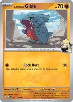 Cynthia's Gible Pokemon card from Destined Rivals, card number 102