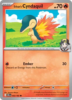 Ethan's Cyndaquil Pokemon card from Destined Rivals, card number 32