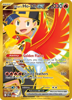 Ethan's Ho-Oh ex Pokemon card from Destined Rivals, card number 239