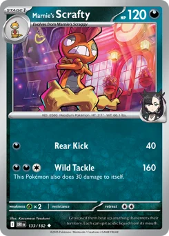 Marnie's Scrafty Pokemon card from Destined Rivals, card number 133