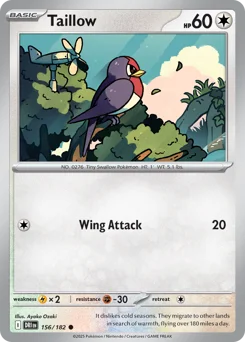 Taillow Pokemon card from Destined Rivals, card number 156