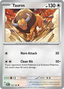 Tauros Pokemon card from Destined Rivals, card number 152
