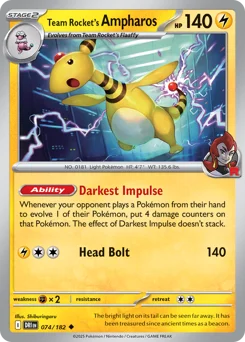 Team Rocket's Ampharos Pokemon card from Destined Rivals, card number 74