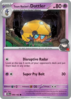 Team Rocket's Dottler Pokemon card from Destined Rivals, card number 88