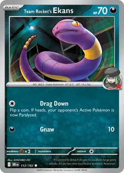 Team Rocket's Ekans Pokemon card from Destined Rivals, card number 112