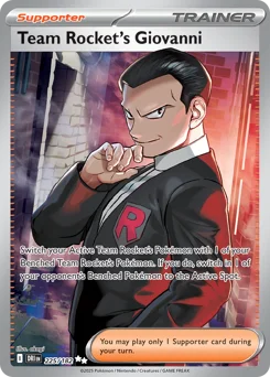 Team Rocket's Giovanni Pokemon card from Destined Rivals, card number 225