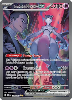 Team Rocket's Mewtwo ex Pokemon card from Destined Rivals, card number 231
