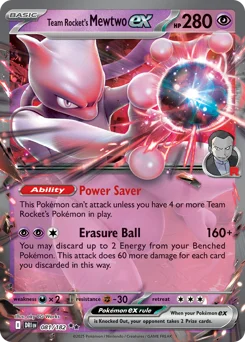 Team Rocket's Mewtwo ex Pokemon card from Destined Rivals, card number 81
