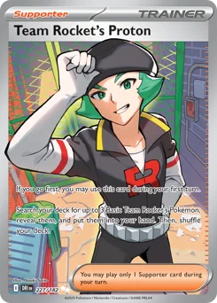 Team Rocket's Proton Pokemon card from Destined Rivals, card number 227