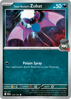 Team Rocket's Zubat Pokemon card from Destined Rivals, card number 120