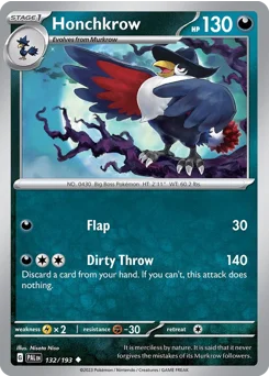 Honchkrow Pokemon card from Paldea Evolved, card number 132