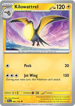 Kilowattrel Pokemon card from Paldea Evolved, card number 82