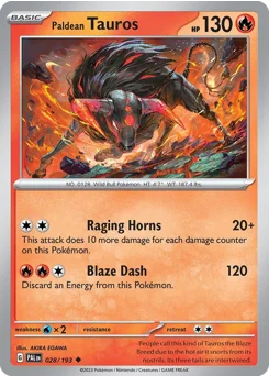 Paldean Tauros Pokemon card from Paldea Evolved, card number 28