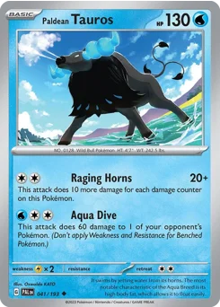 Paldean Tauros Pokemon card from Paldea Evolved, card number 41