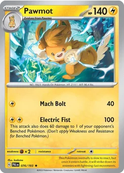 Pawmot Pokemon card from Paldea Evolved, card number 76