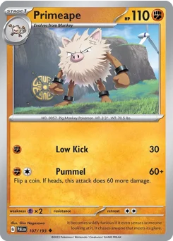 Primeape Pokemon card from Paldea Evolved, card number 107