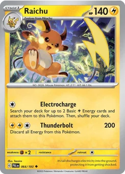Raichu Pokemon card from Paldea Evolved, card number 64