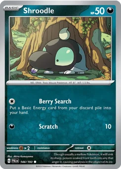 Shroodle Pokemon card from Paldea Evolved, card number 144