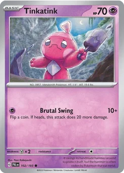 Tinkatink Pokemon card from Paldea Evolved, card number 102