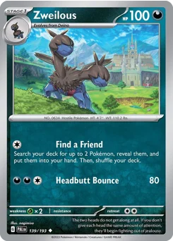 Zweilous Pokemon card from Paldea Evolved, card number 139