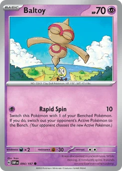 Baltoy Pokemon card from Obsidian Flames, card number 94