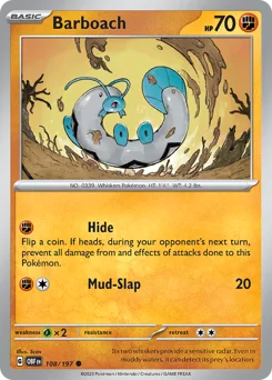 Barboach Pokemon card from Obsidian Flames, card number 108