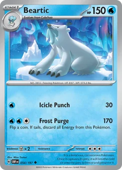 Beartic Pokemon card from Obsidian Flames, card number 54