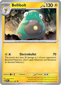 Bellibolt Pokemon card from Obsidian Flames, card number 77