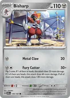 Bisharp Pokemon card from Obsidian Flames, card number 149