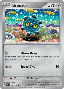 Bronzor Pokemon card from Obsidian Flames, card number 144