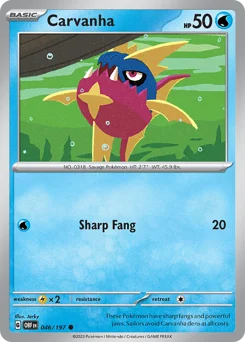 Carvanha Pokemon card from Obsidian Flames, card number 46