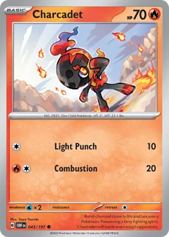 Charcadet Pokemon card from Obsidian Flames, card number 43