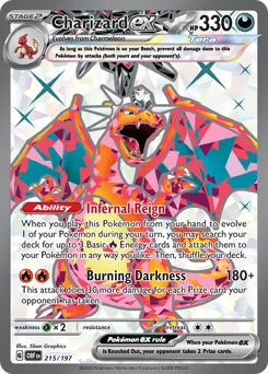 Charizard ex Pokemon card from Obsidian Flames, card number 215
