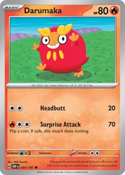 Darumaka Pokemon card from Obsidian Flames, card number 34