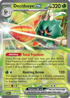 Decidueye ex Pokemon card from Obsidian Flames, card number 15