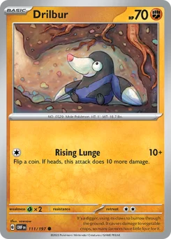 Drilbur Pokemon card from Obsidian Flames, card number 111