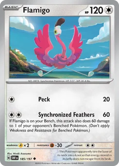 Flamigo Pokemon card from Obsidian Flames, card number 185