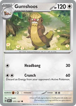Gumshoos Pokemon card from Obsidian Flames, card number 177