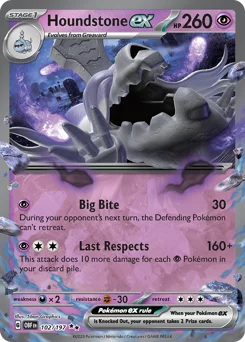 Houndstone ex Pokemon card from Obsidian Flames, card number 102