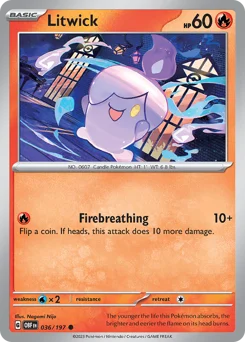 Litwick Pokemon card from Obsidian Flames, card number 36