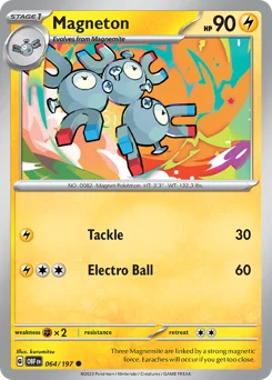 Magneton Pokemon card from Obsidian Flames, card number 64