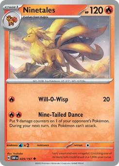 Ninetales Pokemon card from Obsidian Flames, card number 29