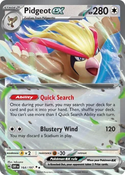 Pidgeot ex Pokemon card from Obsidian Flames, card number 164