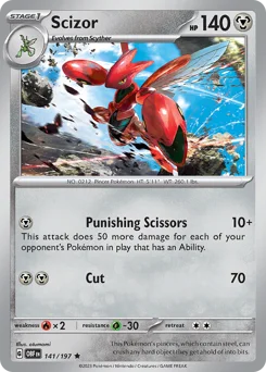 Scizor Pokemon card from Obsidian Flames, card number 141