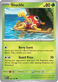 Shuckle Pokemon card from Obsidian Flames, card number 5