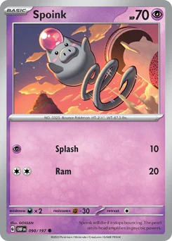 Spoink Pokemon card from Obsidian Flames, card number 90